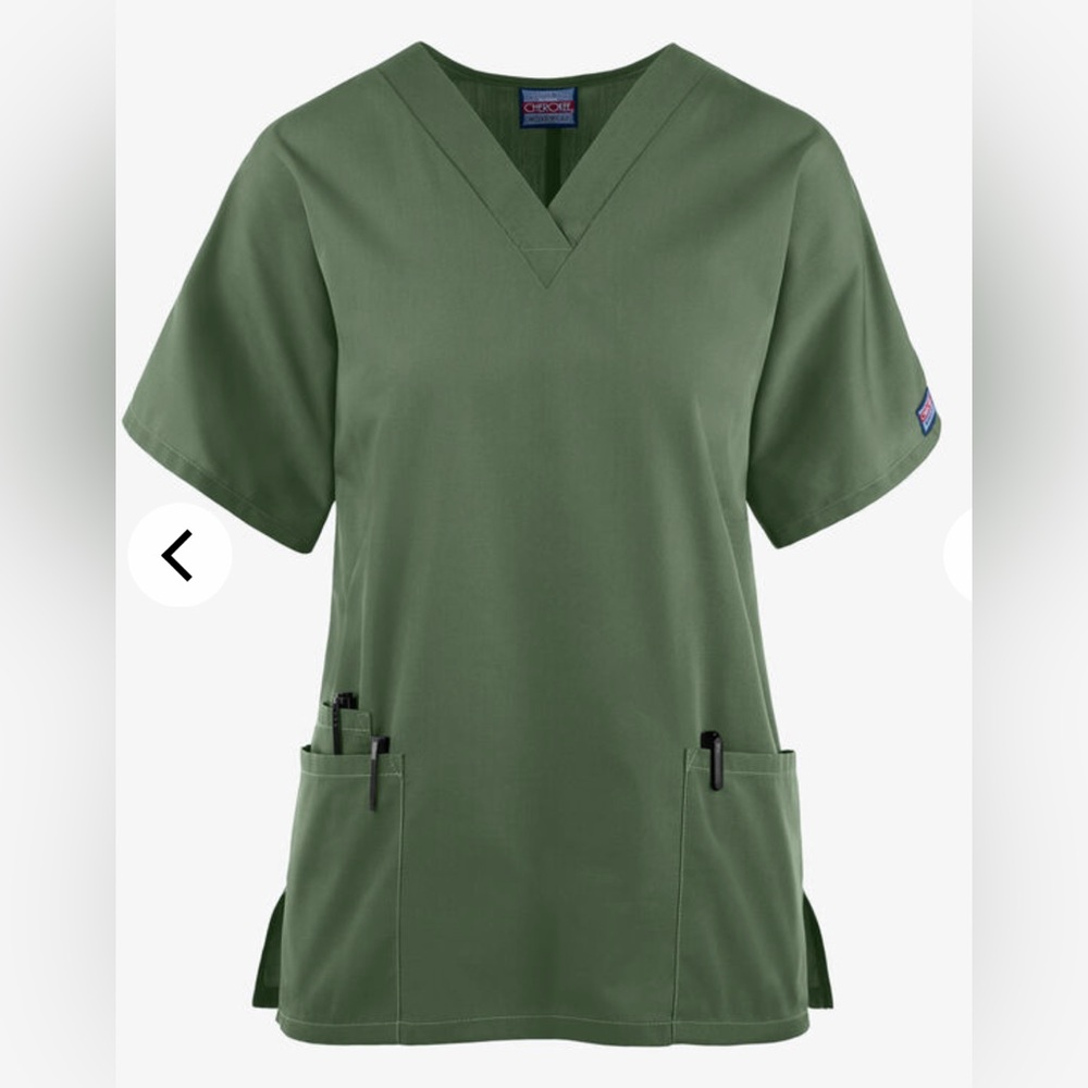 Cherokee Workwear Women's 3-Pocket V-Neck Scrub Top Olive Green Style 4700